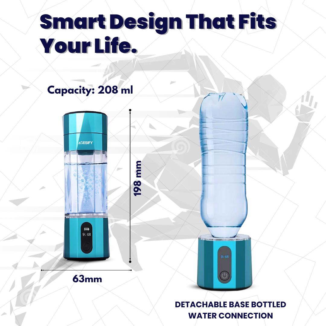 Portable hydrogen water bottle 208 ml capacity with detachable base and compact design