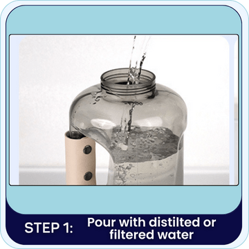 Step 1: Pour Distilled or Filtered Water.