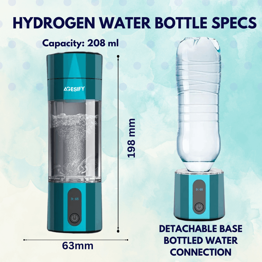 Specs of Agesify Quantum Hydrogen water botlle.