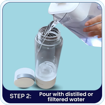 Step 2: Pour with distilled or filtered water.