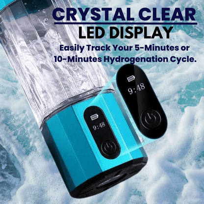 Crystal Clear Led Display of Agesify Quantum Hydrogen water botlle.