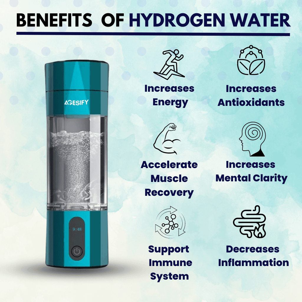 Benefits of Agesify Quantum Hydrogen water botlle.